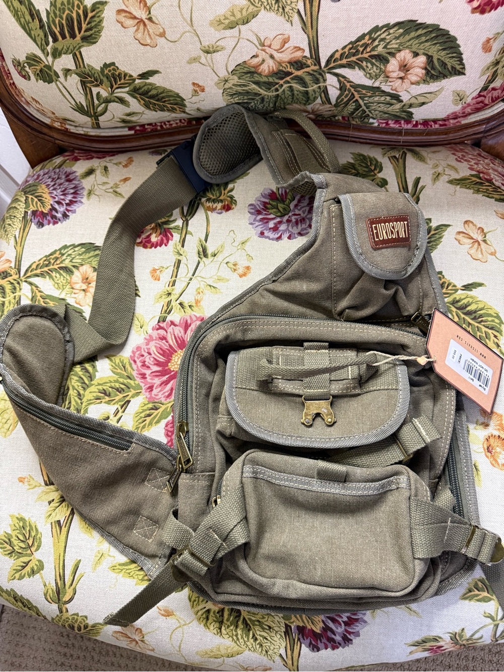 NWT Olive Green Canvas Sling Bag